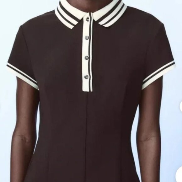 NWT Zara Brown Pleated Polo Tennis Golfer Dress, Size Small - Picture 2 of 7